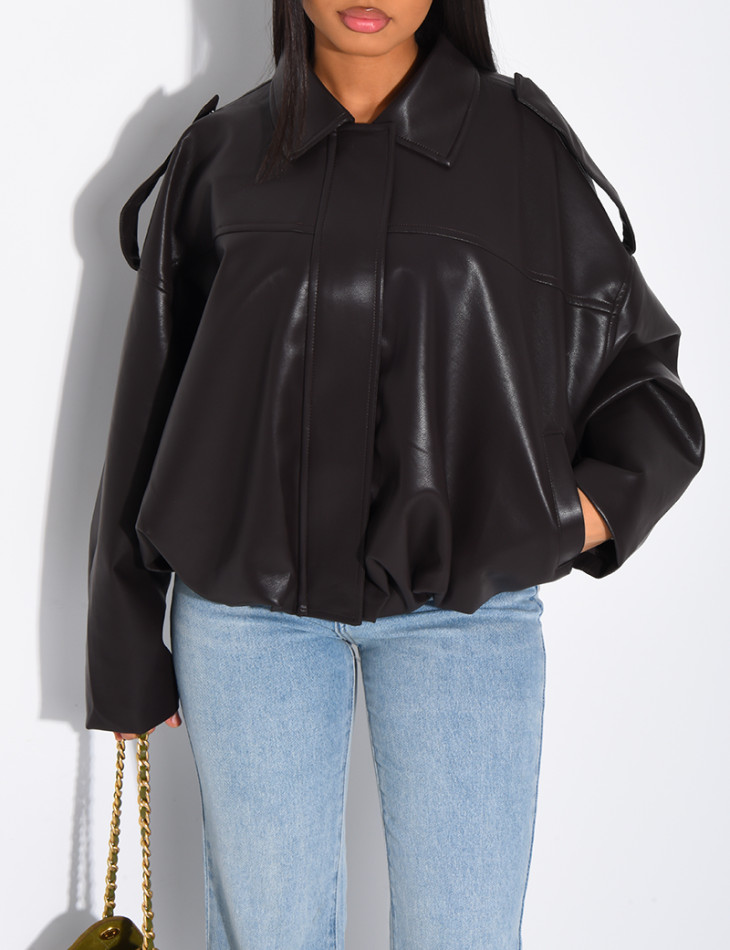 Flared faux leather bomber jackets