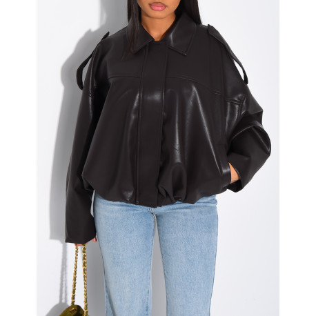 Flared faux leather bomber jackets