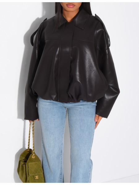 Flared faux leather bomber jackets