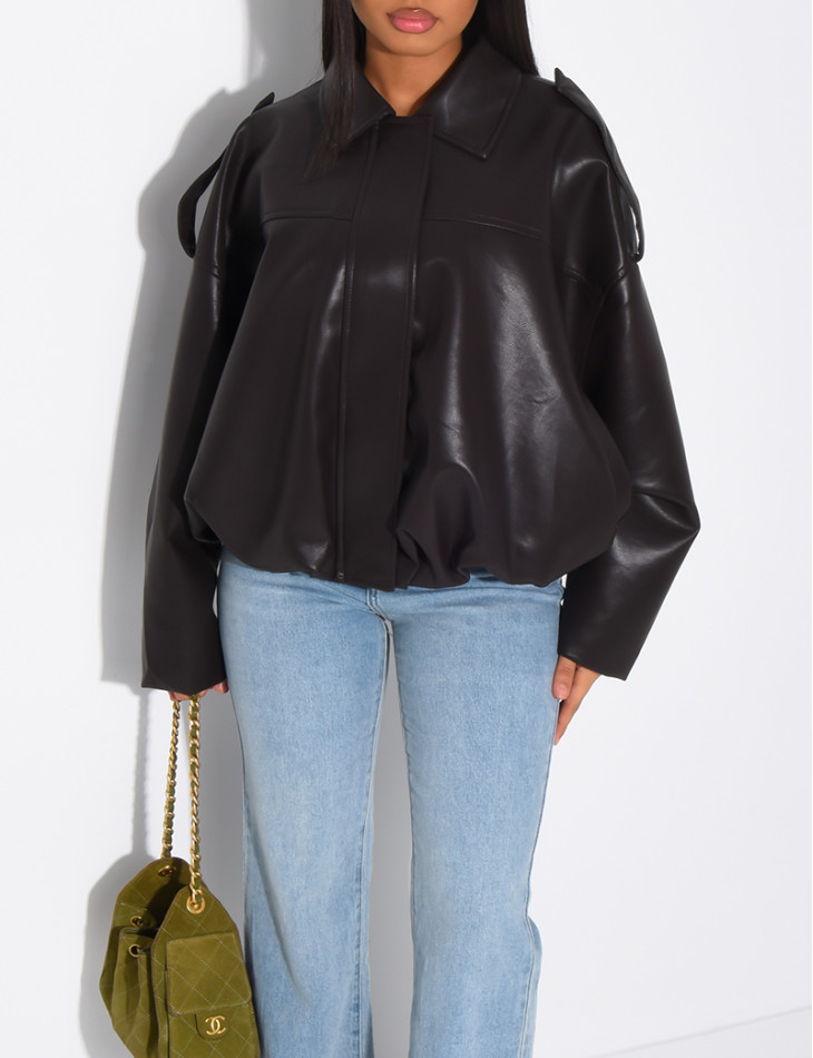 Flared faux leather bomber jackets