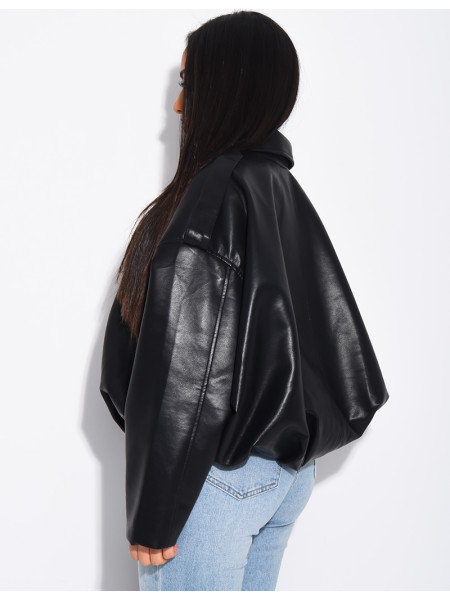 Bomberjacke aus Kunstleder mit weiten Ärmeln