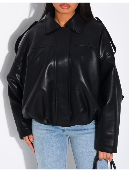 Bomberjacke aus Kunstleder mit weiten Ärmeln