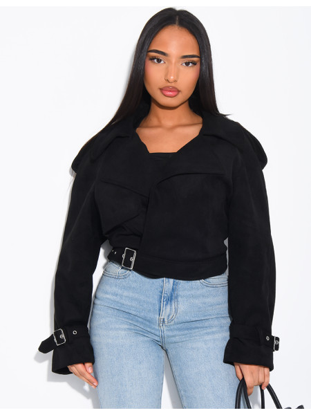 Kurze Perfecto-Jacke aus Wildlederimitat zum Binden