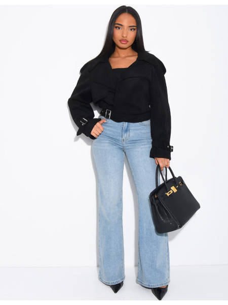 Kurze Perfecto-Jacke aus Wildlederimitat zum Binden