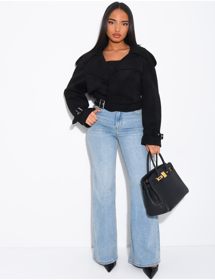 Kurze Perfecto-Jacke aus Wildlederimitat zum Binden