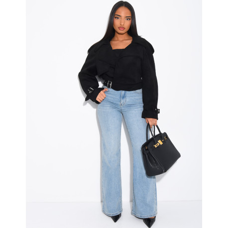 Kurze Perfecto-Jacke aus Wildlederimitat zum Binden