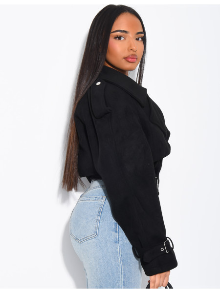 Kurze Perfecto-Jacke aus Wildlederimitat zum Binden