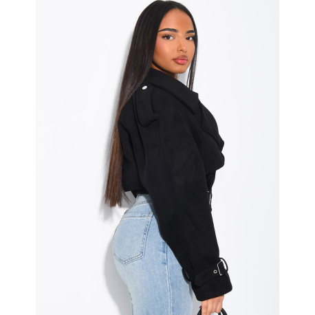 Kurze Perfecto-Jacke aus Wildlederimitat zum Binden