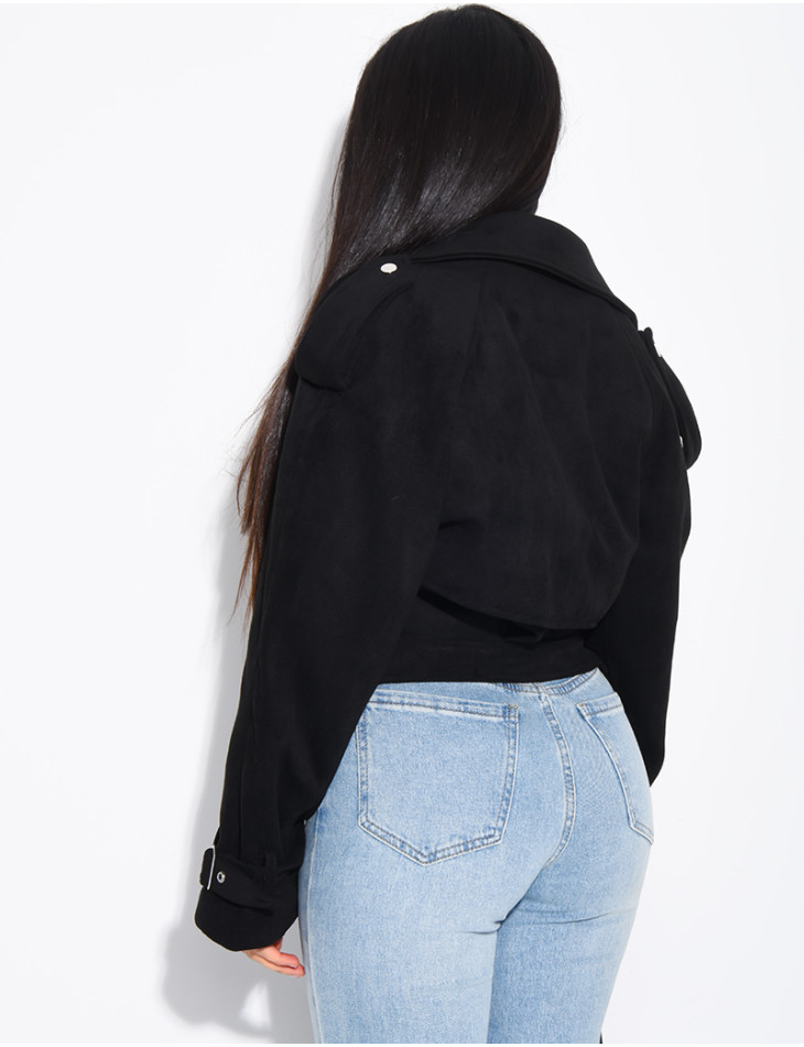 Kurze Perfecto-Jacke aus Wildlederimitat zum Binden