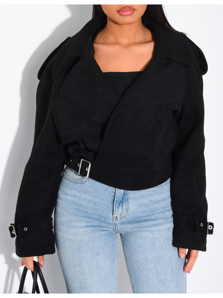 Kurze Perfecto-Jacke aus Wildlederimitat zum Binden