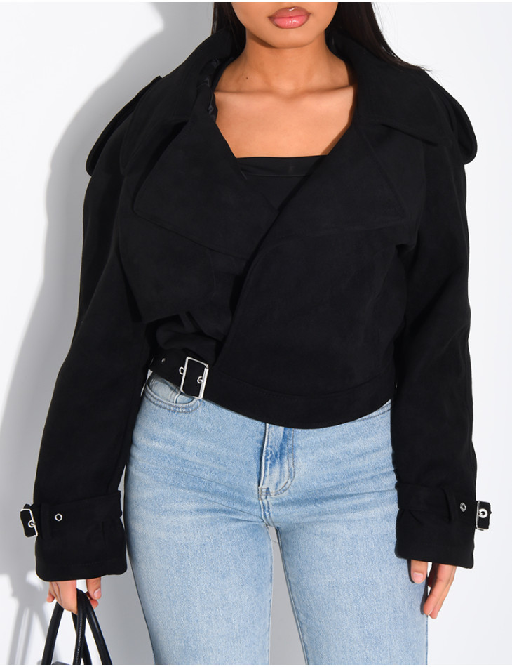 Kurze Perfecto-Jacke aus Wildlederimitat zum Binden