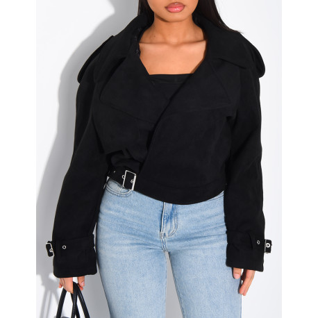 Kurze Perfecto-Jacke aus Wildlederimitat zum Binden