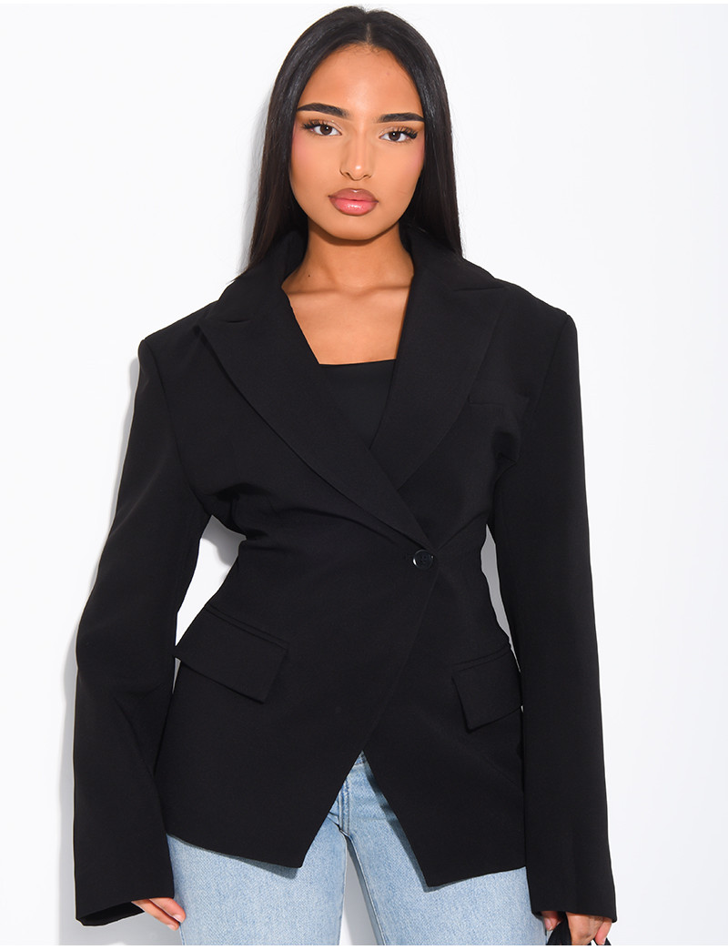Blazer Femme CQbyCQ Manches Volantées – Taille M, Coton Gris, Coupe Regular