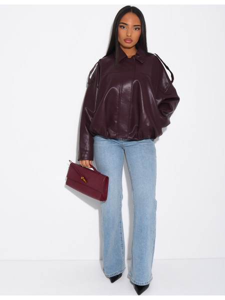 Flared faux leather bomber jackets