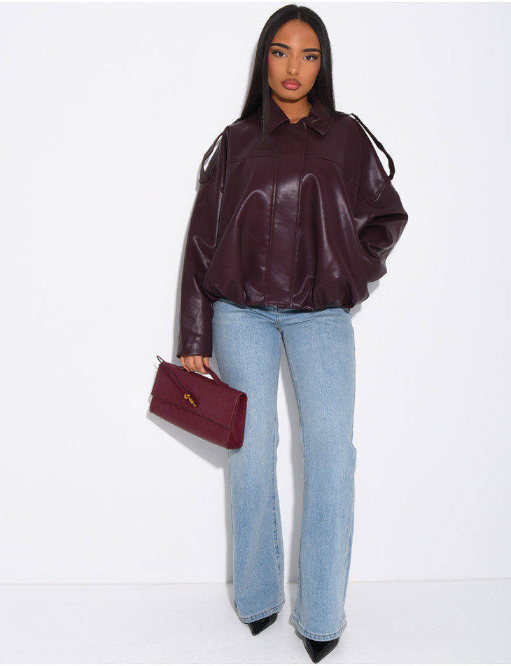 Flared faux leather bomber jackets