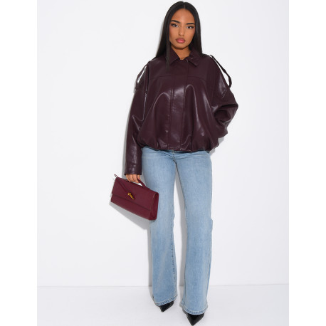 Flared faux leather bomber jackets