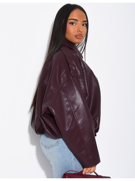 Flared faux leather bomber jackets