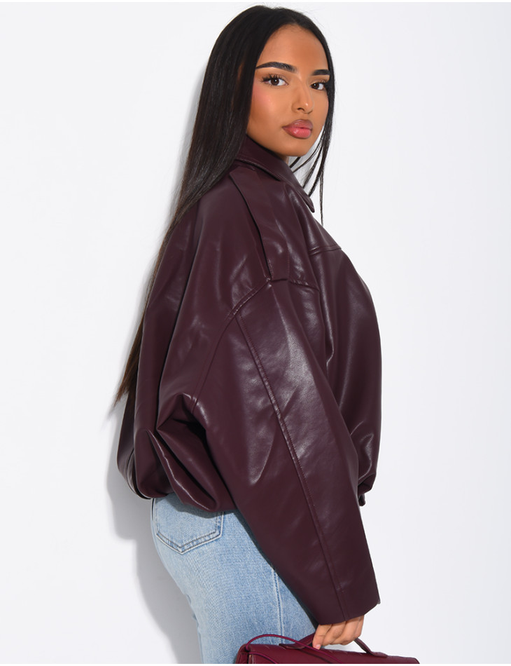 Flared faux leather bomber jackets