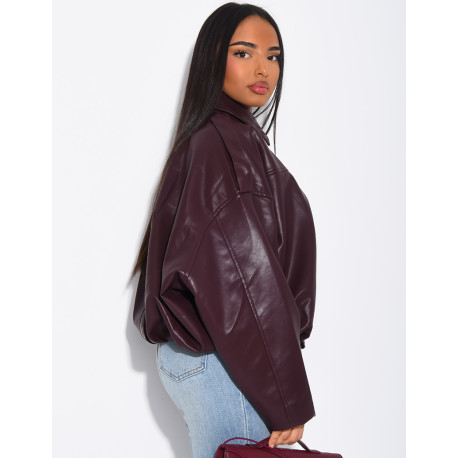 Flared faux leather bomber jackets