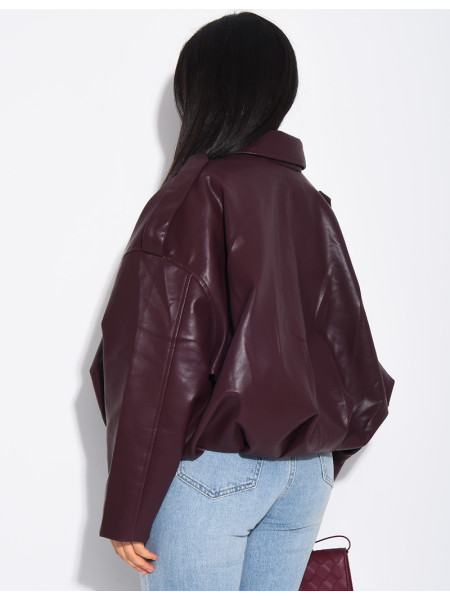 Flared faux leather bomber jackets