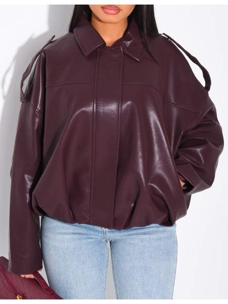 Flared faux leather bomber jackets