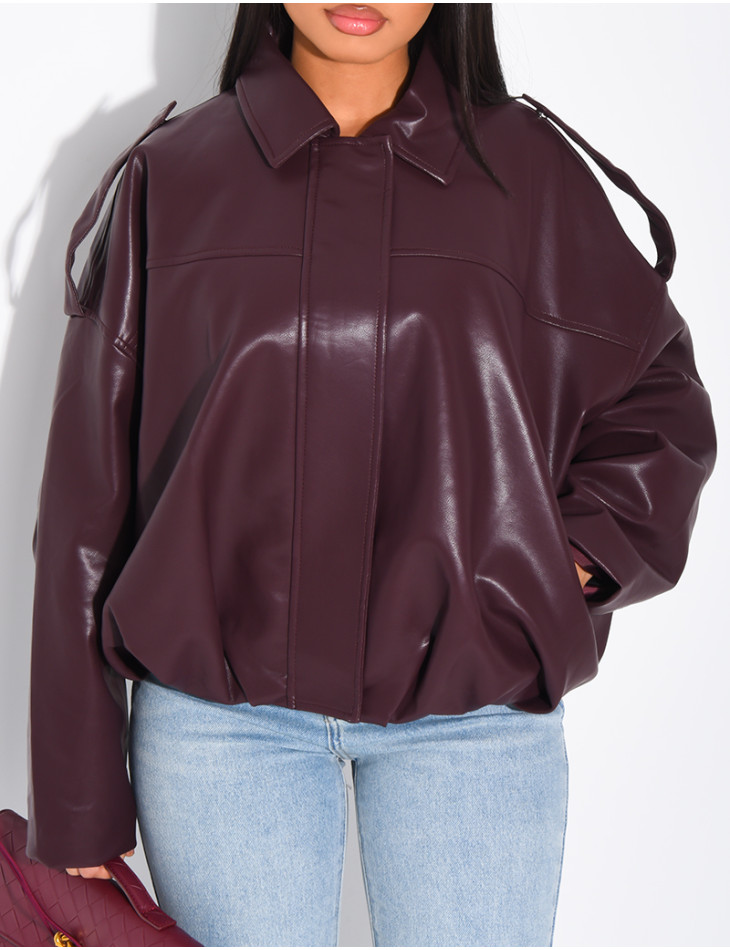 Flared faux leather bomber jackets