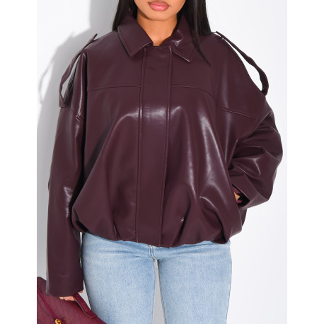 Flared faux leather bomber jackets