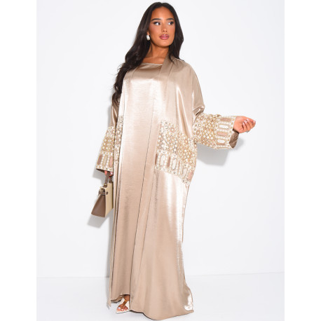 Ensemble robe et kimono en satin à motifs brodés