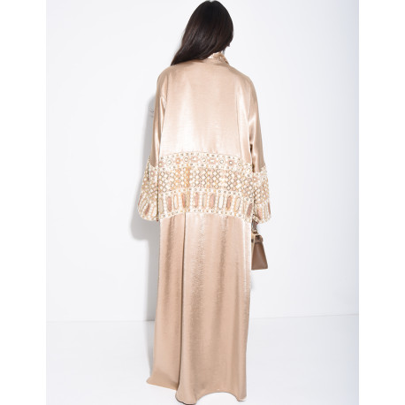 Ensemble robe et kimono en satin à motifs brodés