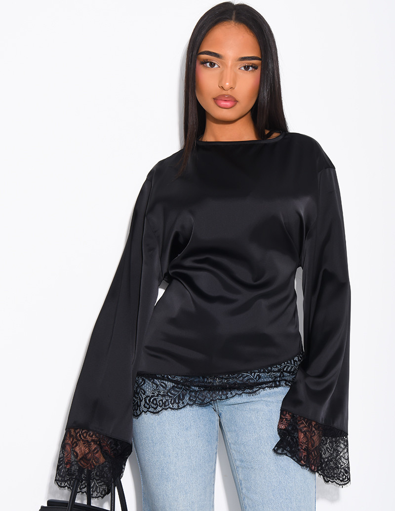 Satiniertes Oberteil mit...