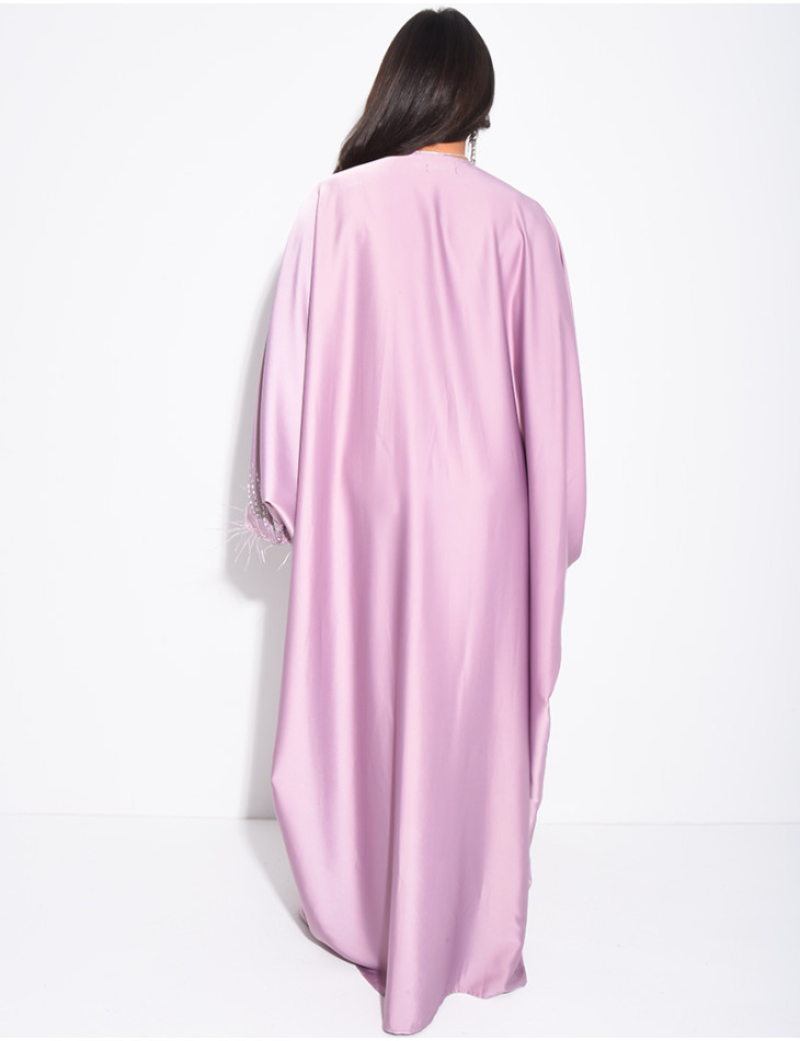 Crystal butterfly abaya with feather trim