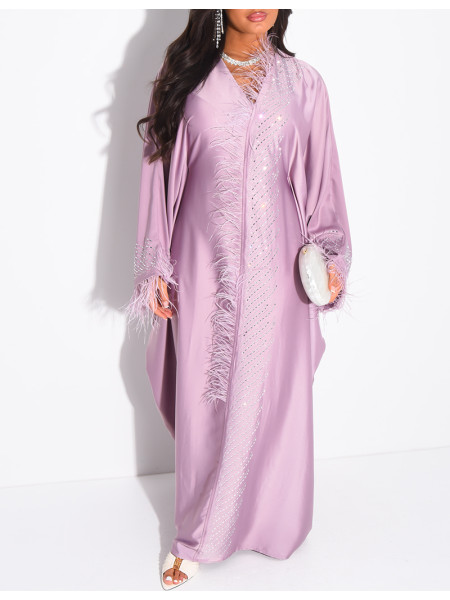 Crystal butterfly abaya with feather trim