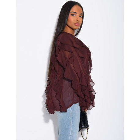 Transparent voile blouse with ruffles