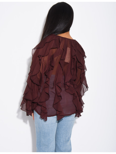 Transparent voile blouse with ruffles