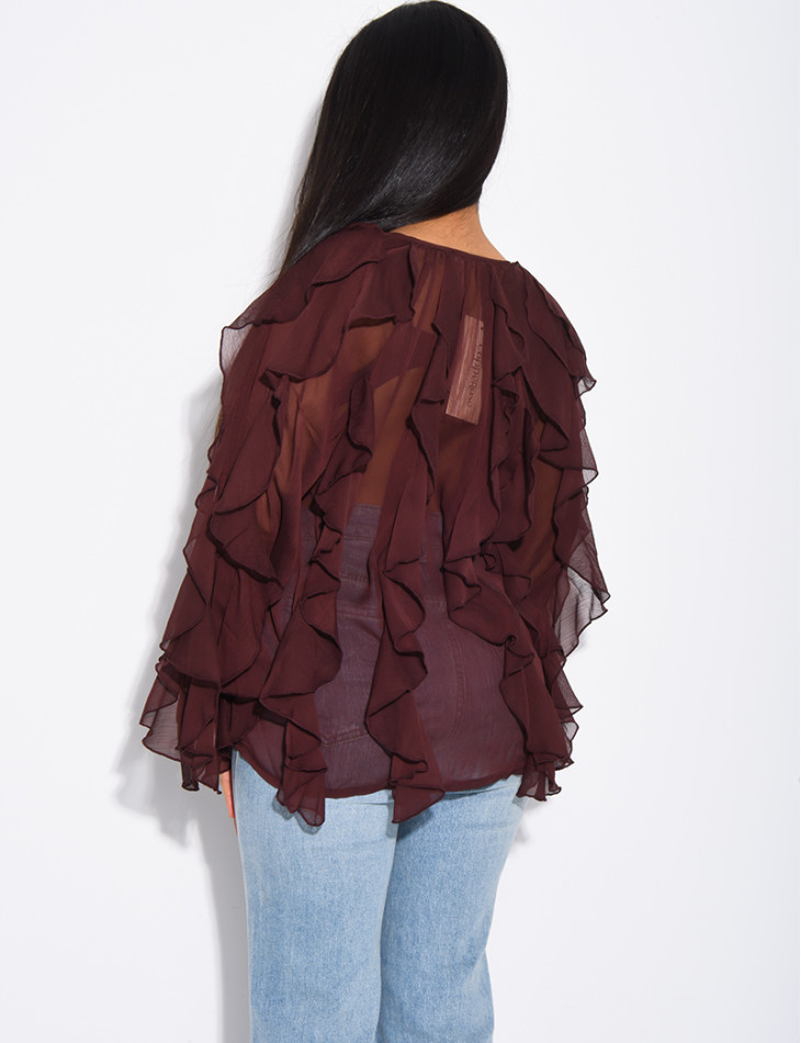 Transparent voile blouse with ruffles