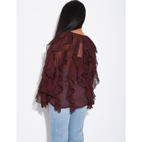 Transparent voile blouse with ruffles