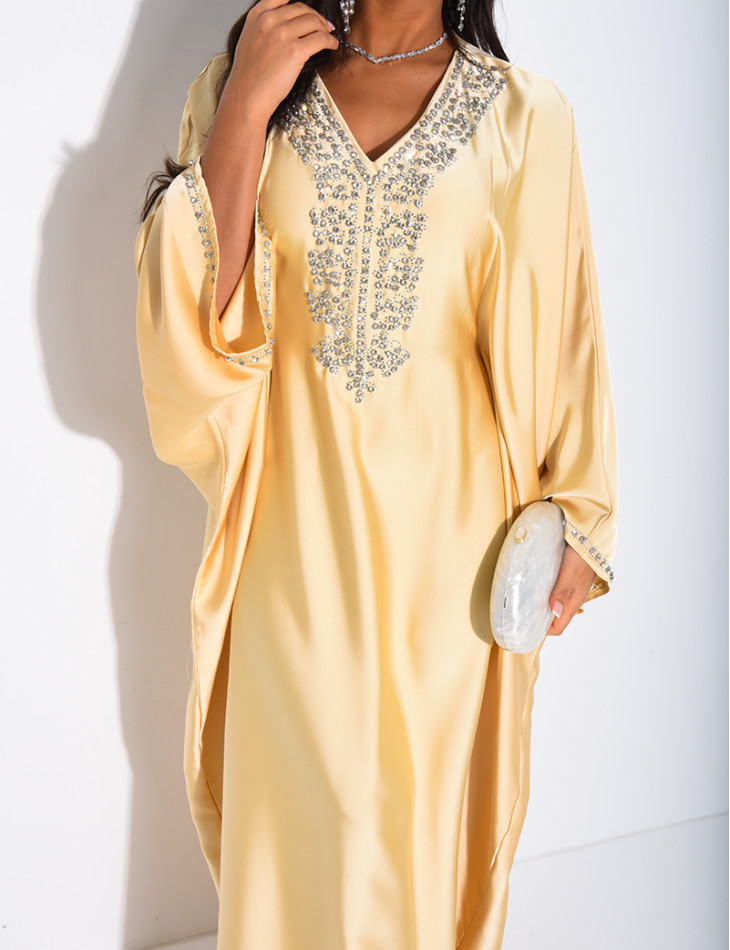Butterfly abaya with crystals on the collar and edges