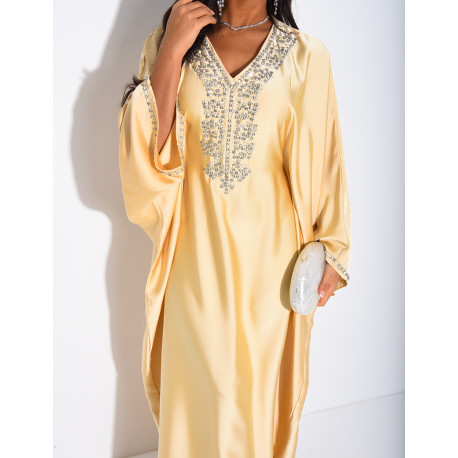 Butterfly abaya with crystals on the collar and edges