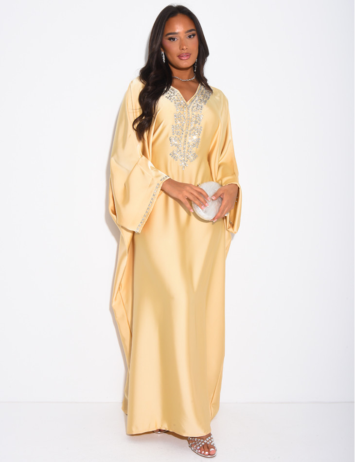 Butterfly abaya with crystals on the collar and edges