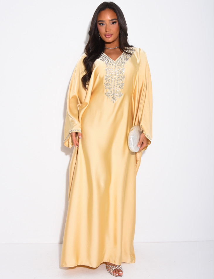 Butterfly abaya with crystals on the collar and edges