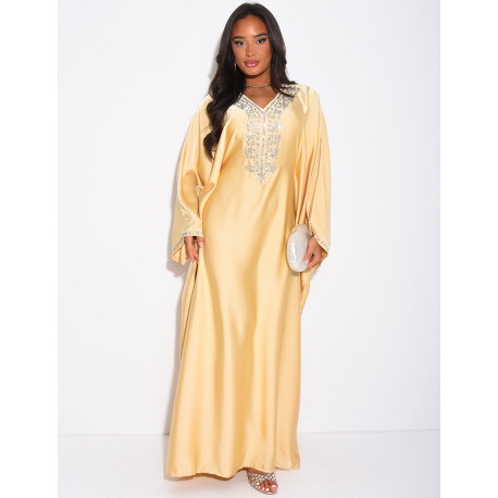 Butterfly abaya with crystals on the collar and edges