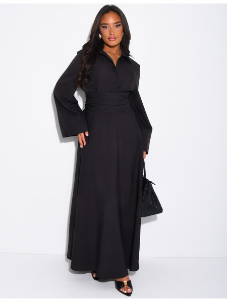 Long shirt dress with belted waist and draped effect