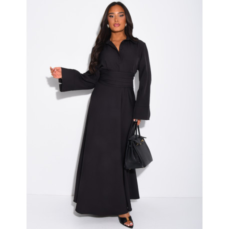 Long shirt dress with belted waist and draped effect