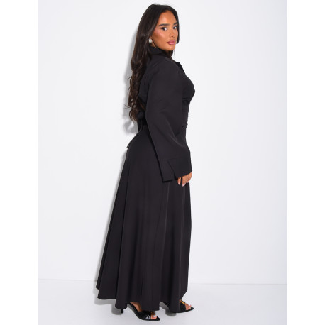 Long shirt dress with belted waist and draped effect