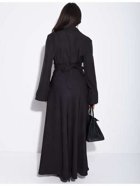 Long shirt dress with belted waist and draped effect