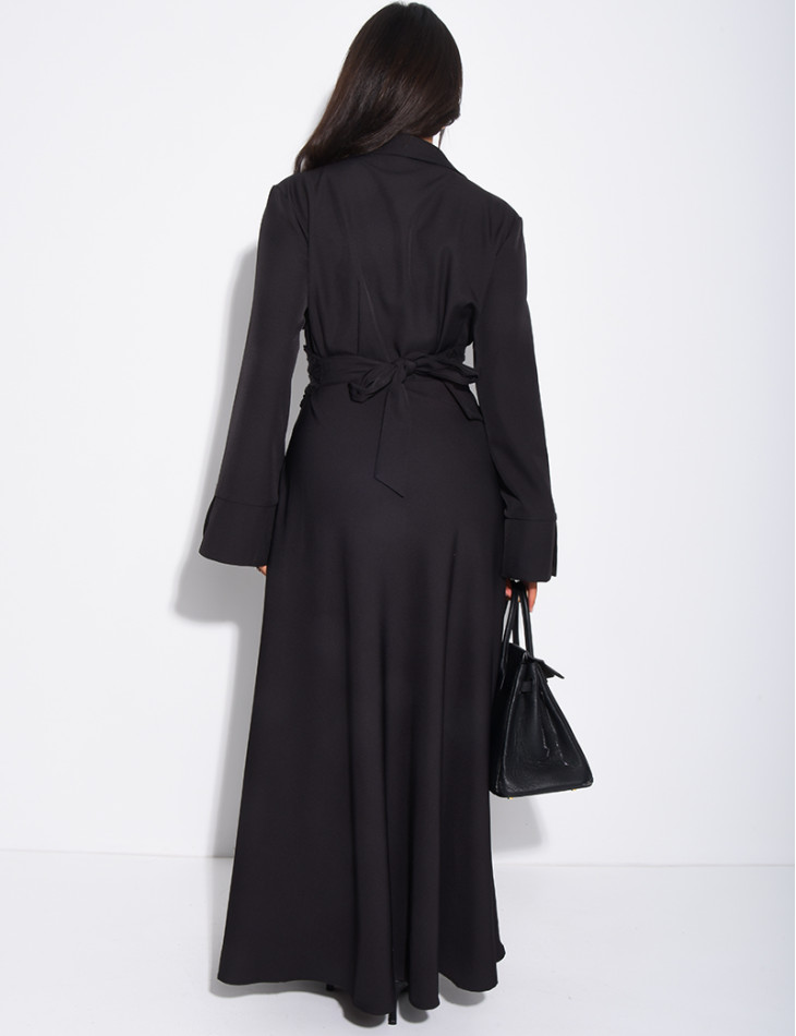 Long shirt dress with belted waist and draped effect