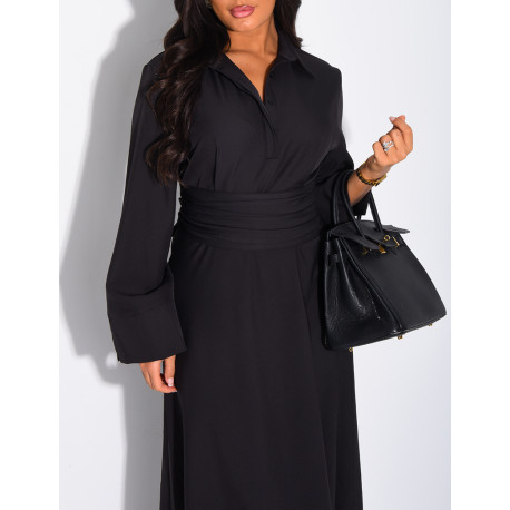 Long shirt dress with belted waist and draped effect