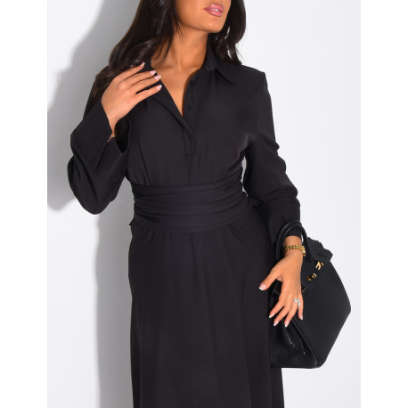 Long shirt dress with belted waist and draped effect