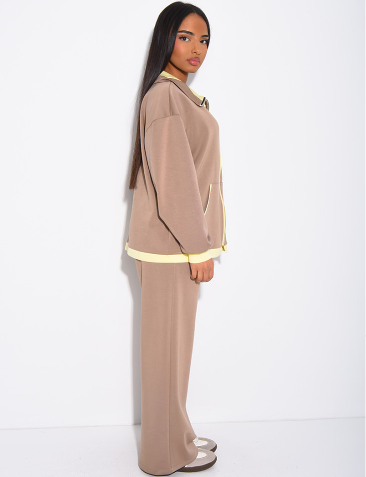 Set aus Jacke und Hose mit kontrastierenden Bordüren