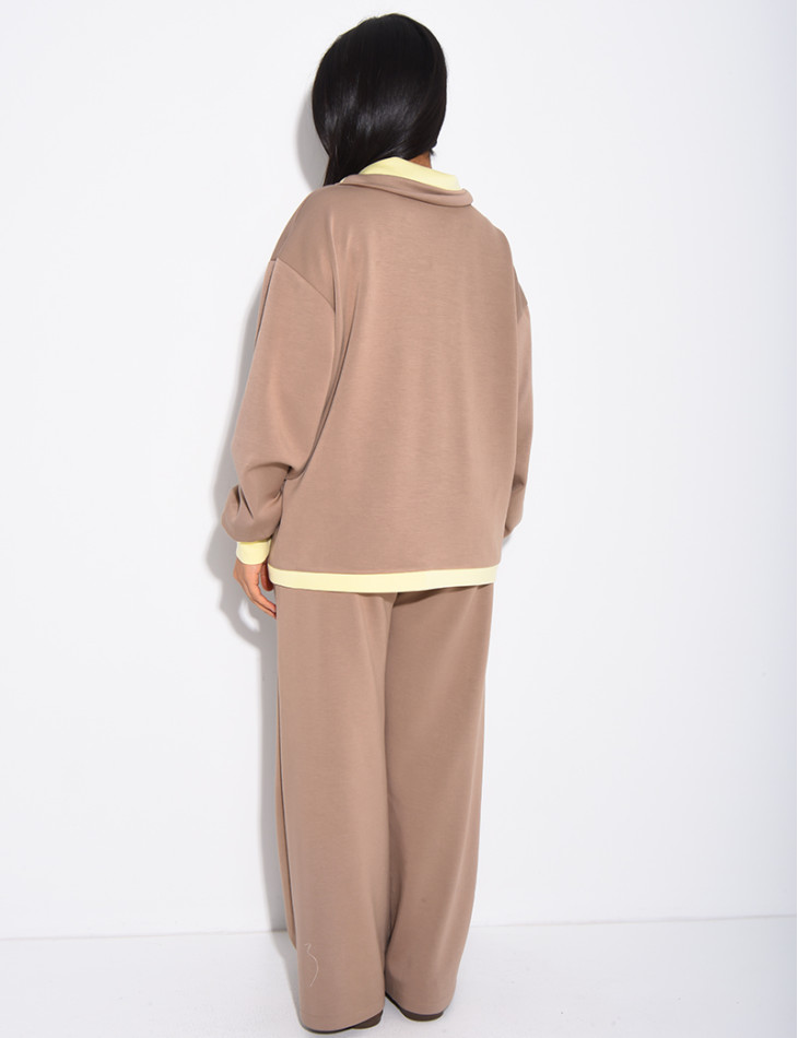 Set aus Jacke und Hose mit kontrastierenden Bordüren